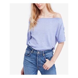 Free People Womens She's So Cool Linen Top Blue XS